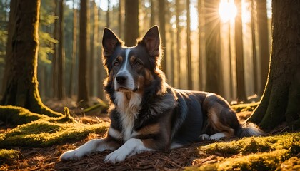 Border Collie in Golden Forest Sunlight