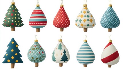Colorful Christmas Decorations on White Background