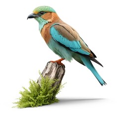 Colorful European Roller Bird Perched on a Wooden Stump