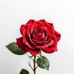 Single Red Rose on White Background