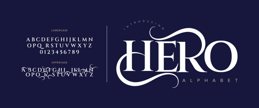 Elegant Font Uppercase Lowercase And Number. Classic Lettering Minimal Fashion Designs. Typography modern serif fonts regular decorative vintage concept. vector illustration