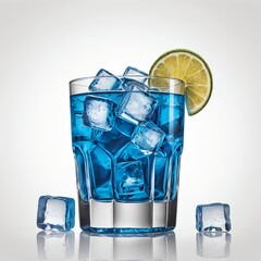 Blue Cocktail with Lime and Ice Cubes