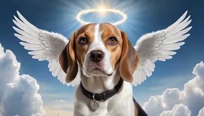 Beagle Dog with Angel Wings in Heaven