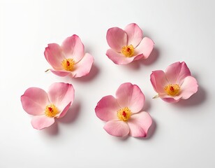 Five Pink Flowers on White Background