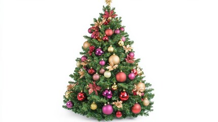 Colorful Christmas Tree with Ornaments on White Background