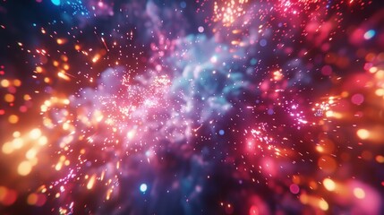 Fototapeta premium Colorful explosion of sparks and fire in the sky