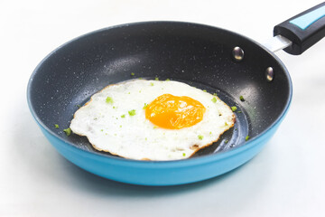 fried egg in a frying pan isolated on white background