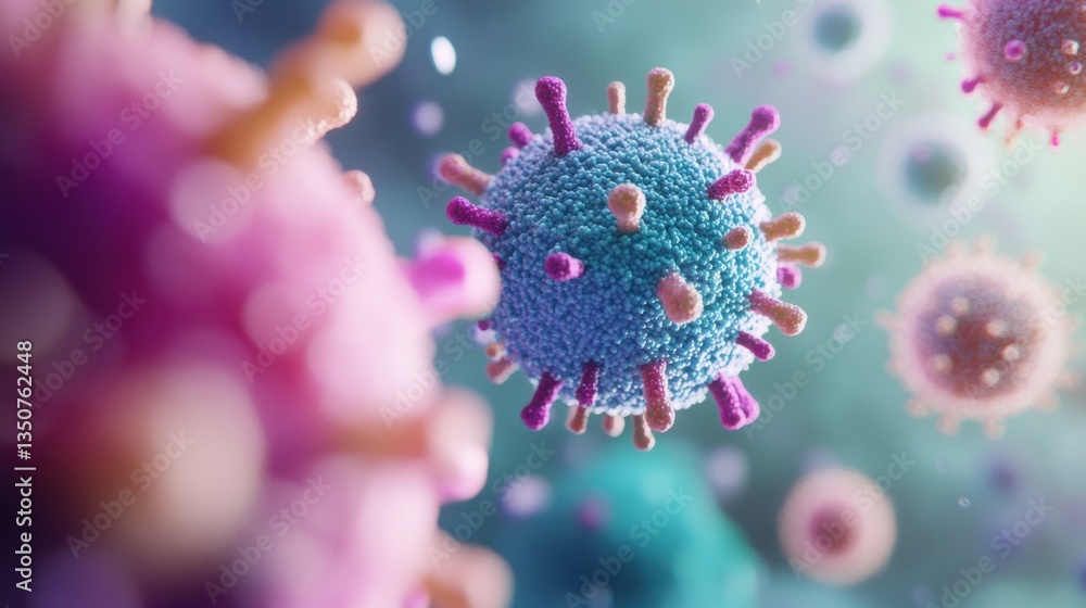 Aufkleber colorful virus structures are displayed in a close-up view, revealing intricate details of their com