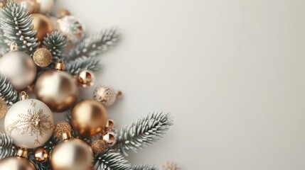 White background with a gold and silver Christmas tree ornamented with gold