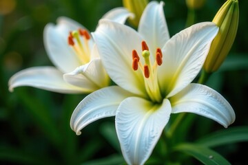 Obraz premium Close-up of pristine lilies, dew drops on petals, fragrant, plant, bloom