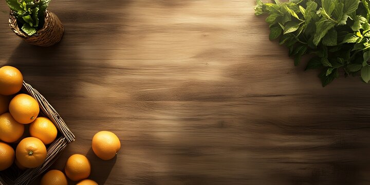 Oranges, mint leaves and a wooden background, concept for food and drink branding, recipes, and culinary design