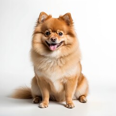 Obraz premium Happy Pomeranian Dog Sitting on White Background