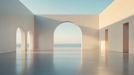 Minimalist Ocean View Terrace Sunset.