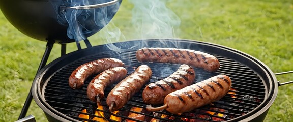 Grilled Sausages on a Barbecue