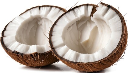 Two Halves of Fresh Coconut Isolated on White