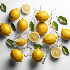 Fresh Lemons Splashing in Water