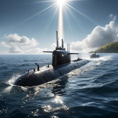 Fototapeta premium Submarine at Sea, Sunny Day