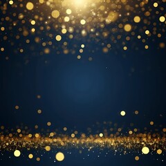 Golden Glitter Sparkles on Dark Blue Background