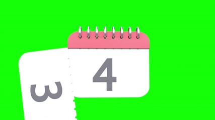 Calendar 1 to 30 days page reveal time concept Loop 3d animation with Alpha Channel