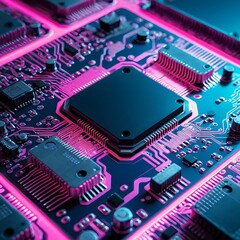 Neon Pink Circuit Board Close-up