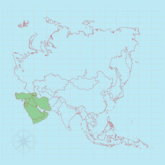 West asia continent Vector illustration of flag map