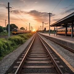 Fototapeta premium Train Tracks at Sunset