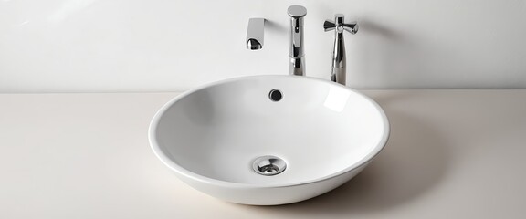Fototapeta premium Modern White Vessel Sink with Chrome Faucets