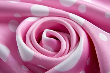 Pink Fabric with White Polka Dots Swirled Texture