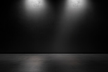 Eerie Stage: a captivating visual of a dimly lit stage with two spotlights illuminating the surface below, setting an atmosphere of suspense and focus. 