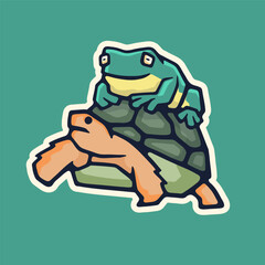 Art Illustration animal frog and turtle funny moment god for sticker icon