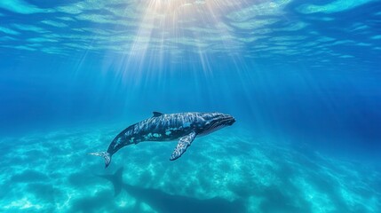 Fototapeta premium Graceful Whale Swimming in Clear Ocean Waters