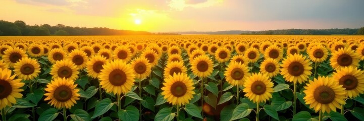 Fototapeta premium Massive sunflower field, rows stretching to horizon , sunflowers field, yellow flowers