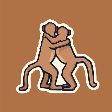 Art Illustration cartoon monkey hug cute animals design
