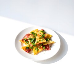 Vibrant Nachos with Fresh Cilantro on White Plate