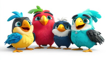 Fototapeta premium Colorful Tropical Birds Illustration on White Background
