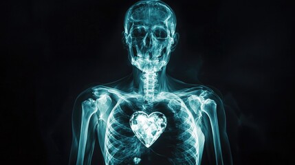 front shot x-ray of a ghost, x-ray film of the head and the chest part, he looks directly at the camera, his chest has a multi-faceted crystal instead of his heart, with glowing edges