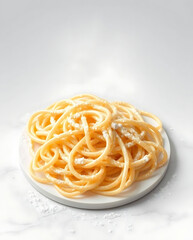Fresh homemade noodles on white marble board, floured fresh noodles, created by generative ai