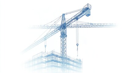 Construction crane, building under construction, outline