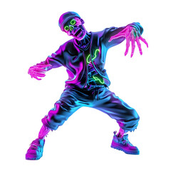 Dancing Skeleton Character In Neon Colors