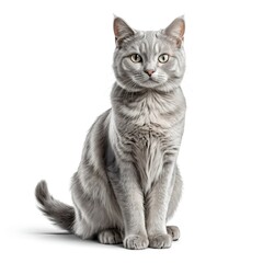 Obraz premium Grey Cat Sitting, Isolated on White