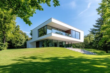 Modern house on hill with forest view, ideal for real estate listings