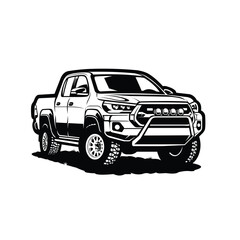Double cabin 4x4 vehicle pickup truck overland offroad monochrome silhouette vector illustration © bonky