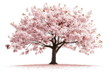 Obraz premium Isolated cherry blossom tree in full bloom on a white background nature photography serene environment artistic viewpoint symbolizing beauty and renewal