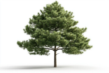 Obraz premium Isolated mature pine tree with straight trunk on white background nature scene plant content minimalist environment front view concept of simplicity and elegance
