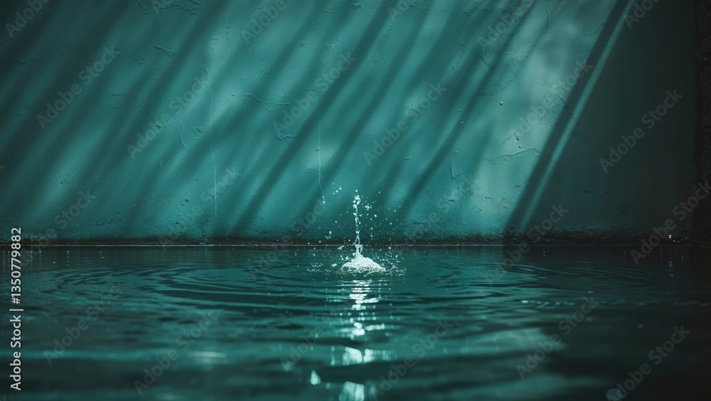 Poster rippling water creates mesmerizing patterns as droplets collide in serene indoor setting with soft l