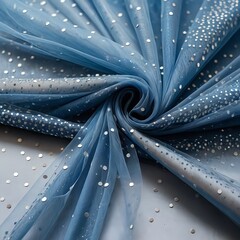 Blue Tulle Fabric with Silver Dots