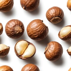 Macadamia Nuts, Whole and Halved, Seamless Pattern