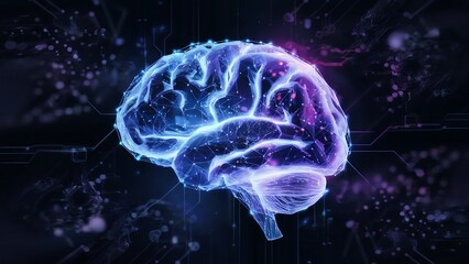 Futuristic digital brain powered by AI and technology
