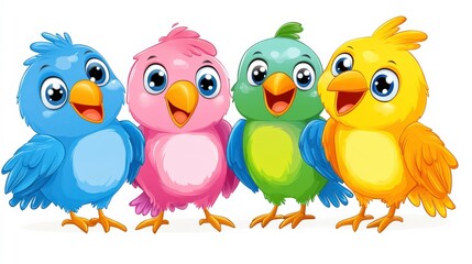 Obraz premium Colorful Group of Tropical Birds Illustration