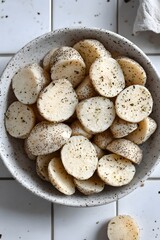 Closeup of Sliced Daikon Radish with Spices in Bowl